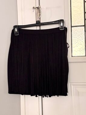 Herve Leger X Forever 21Black Pleated Mini Skirt with Subtle Fringe
